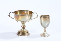 George V silver twin handled trophy, Birmingham 1927, makers mark rubbed, small silver trophy cup,