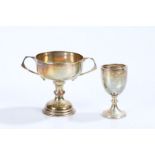 George V silver twin handled trophy, Birmingham 1927, makers mark rubbed, small silver trophy cup,