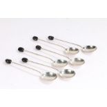 Set of six silver coffee spoons, Sheffield 1915, maker Asprey & Co Ltd, with black coffee bean