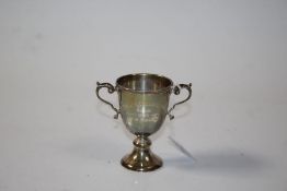 George VI silver twin handled trophy cup, Birmingham 1948, maker Alexander Clark & Co. the trophy