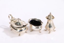 Silver, various dates and makers, to include mustard pot and cover, salt with blue glass liner,