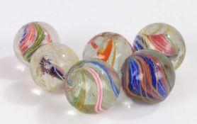 Collection of 19th century and later marbles, to include divided core swirl, latticinio core,