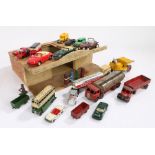 20th Century painted wooden garage, including a collection of model vehicles, consisting of Corgi,