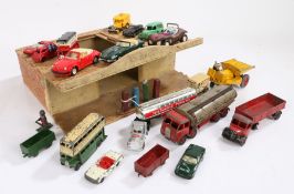 20th Century painted wooden garage, including a collection of model vehicles, consisting of Corgi,