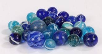 Collection of 19th century and later blue glass marbles, the largest 20mm diameter (qty)