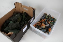 Collection of plastic soldiers together with military vehicles to include tanks and other vehicles