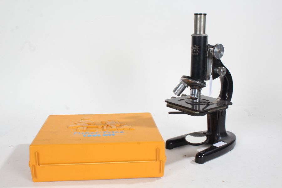 Winkel-Zeiss Gottingen monocular microscope, number 52329, Fisher Price tool kit (2)