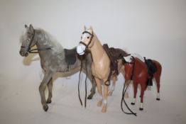 Three toy horses, 1960's Sindy horse (Peanuts), Johnny west (Thunderbolt) horse and Pony (Pancho) (