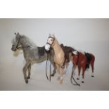 Three toy horses, 1960's Sindy horse (Peanuts), Johnny west (Thunderbolt) horse and Pony (Pancho) (