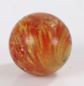 Large 19th Century glass marble, Indian or Onionskin, in red, orange and yellow, 38mm diameter