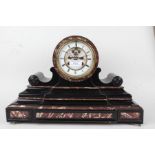 Ebonised marble effect mantel clock, the enamel dial with Roman numerals and visible escapement, the