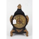 Ansonia Clock Co. slate effect mantel clock, the metal case with gilt scroll and flame effect