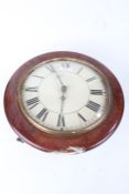 Victorian mahogany cased postman's alarm clock, the white dial with black Roman numerals, with