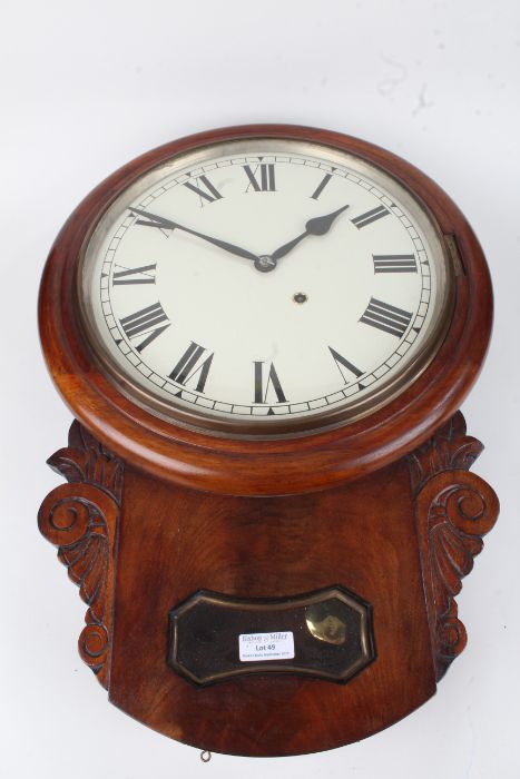 20th Century mahogany dial clock, the white dial with Roman numerals, the case with pendulum