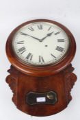 20th Century mahogany dial clock, the white dial with Roman numerals, the case with pendulum