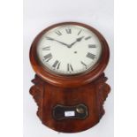 20th Century mahogany dial clock, the white dial with Roman numerals, the case with pendulum