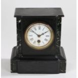 Slate and marble mantel clock, the white enamel dial with Roman numerals and Arabic minutes track,