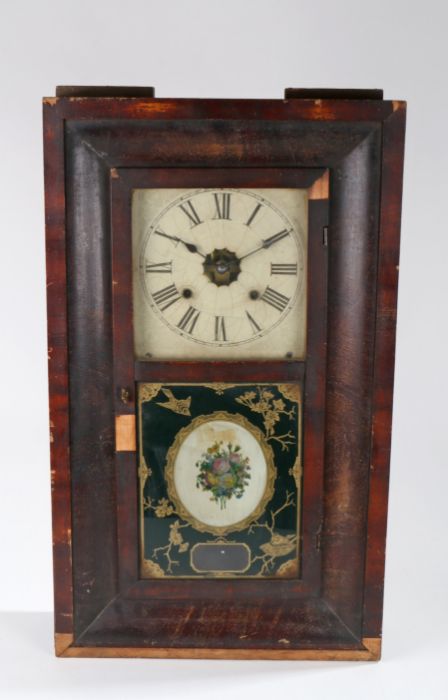 Ansonia Clock Co American wall clock, the white dial with Roman numerals above a foliate decorated