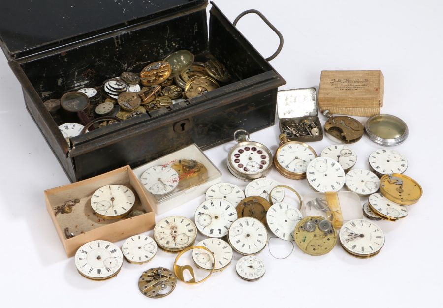 Collection of pocket watch movements, cases and dials (qty)