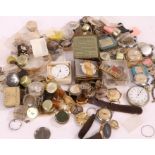 Collection of pocket and wristwatch movements, cases and dials, to include Chronographe Suisse dial,