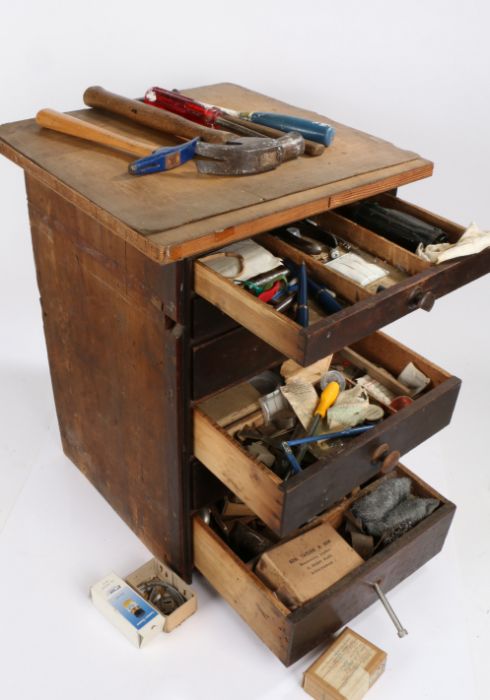 Small chest of six drawers containing clock, watch and other tools, spare parts and accessories (