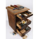 Small chest of six drawers containing clock, watch and other tools, spare parts and accessories (
