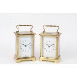 Two Bayard brass cased carriage clocks, one with visible escapement, the white dials with Roman