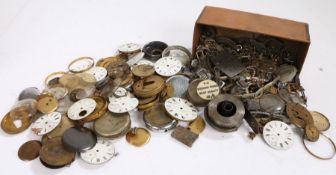 Collection of pocket watch dials, movements, cases etc. (qty)