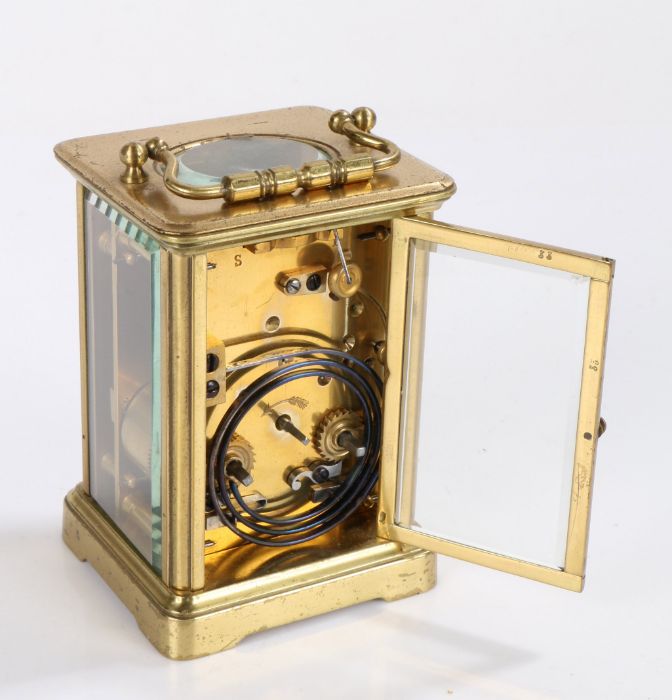 20th Century brass cased carriage clock, having visible platform escapement, white enamel dial - Image 2 of 3