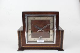 Enfield Art Deco mantle clock, the oak case having square dial with Roman numerals, 26cm wide