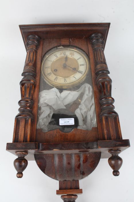Early 20th Century Vienna style wall clock, the dial with Roman numerals, twin train movement