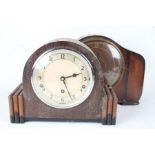 Art Deco Westminster chime mantel clock, the dial with arabic numerals, 28cm wide, together with a