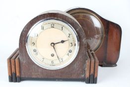 Art Deco Westminster chime mantel clock, the dial with arabic numerals, 28cm wide, together with a