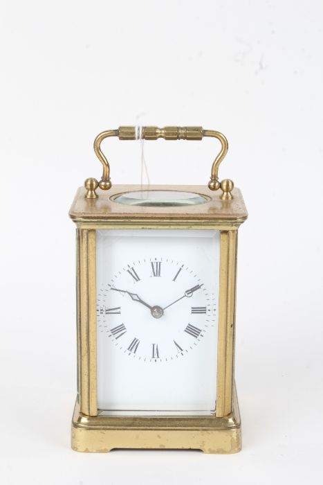 20th Century brass cased carriage clock, having visible platform escapement, white enamel dial - Image 3 of 3