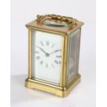 20th Century brass cased carriage clock, having visible platform escapement, white enamel dial