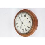 20th Century oak dial clock, the white dial with Roman numerals, 40cm diameter