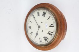 20th Century oak dial clock, the white dial with Roman numerals, 40cm diameter