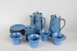 Baron Barnstaple pottery coffee set, consisting of coffee pot, hot water jug, milk jug, six cups and