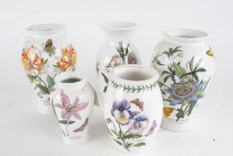 Five Portmeirion Botanic Garden pattern baluster and ovoid form vases (5)