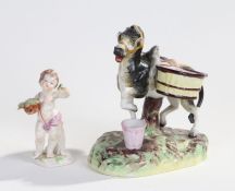 Capo-di-monte porcelain cherub, 11.5cm high, together with a Victorian Staffordshire posy vase, in