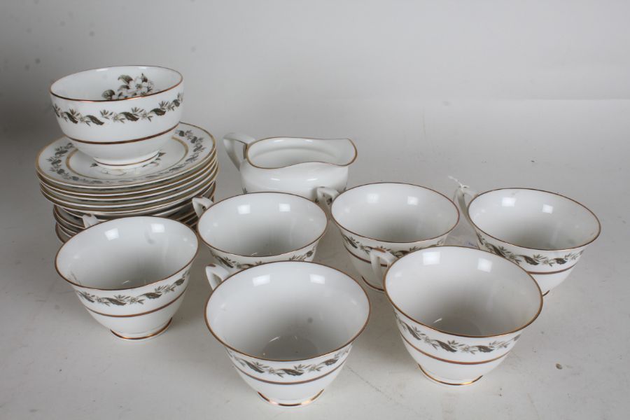 Royal Worcester Bernina pattern tea service, consisting of six teacups, six saucers, five side