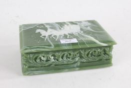 Marlestone 'Coach Scene' jewellery box, the hinged lid decorated with two horses and a figure on a