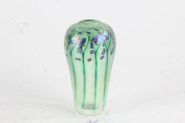 1980s English glass vase, the tapering green body decorated with foliate motifs, 15cm high,