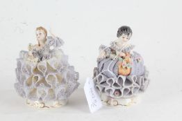 Two Irish Dresden porcelain lace figurines, 'Susannah' and 'Dorothea', each approx. 11.5cm high (2)