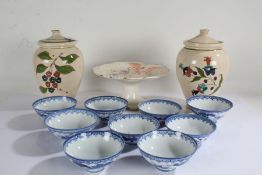 Mixed ceramics, KPM soup bowls, semi Nankeen China plate, and Chinese bowls, together with a glass