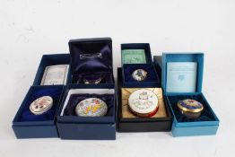 Collection of enamel and porcelain boxes, to include, Royal Worcester 'Millennium' and 'Golden