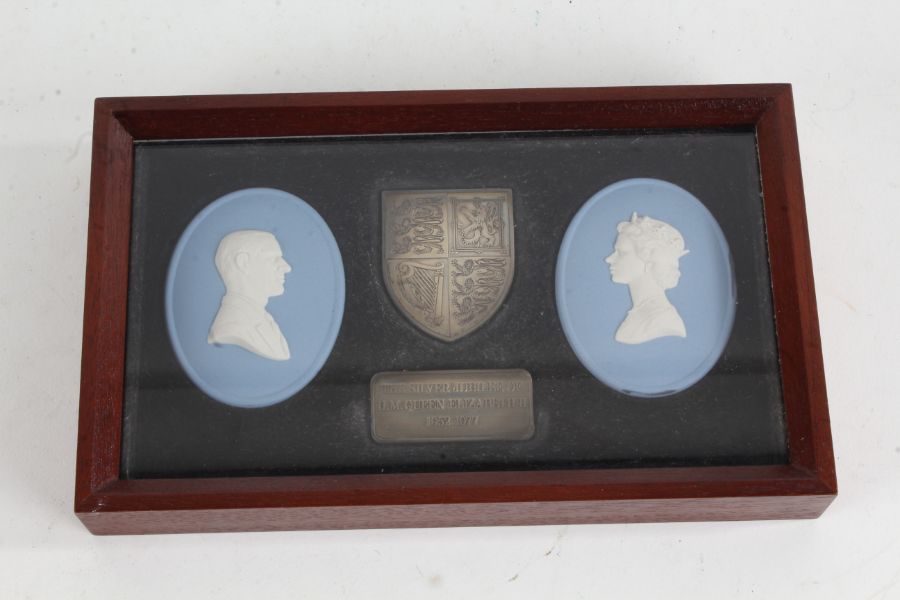 Wedgwood jasperware and white metal commemorative plaque 'The Silver Jubilee of H.M. Queen Elizabeth