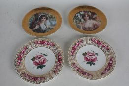 Royal Worcester plates, "Amongst the Roses", "Poppies and Daisies", pair of Ainsley "Rose Cluster"