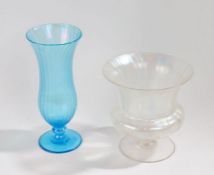 John Walsh Walsh glass blue glass vase, with gadrooned waisted body, etched mark to foot, 25.5cm