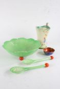 Carlton Ware leaf dish bowl, with a pair of servers, together with a Myott & Son Art Deco jug, and a